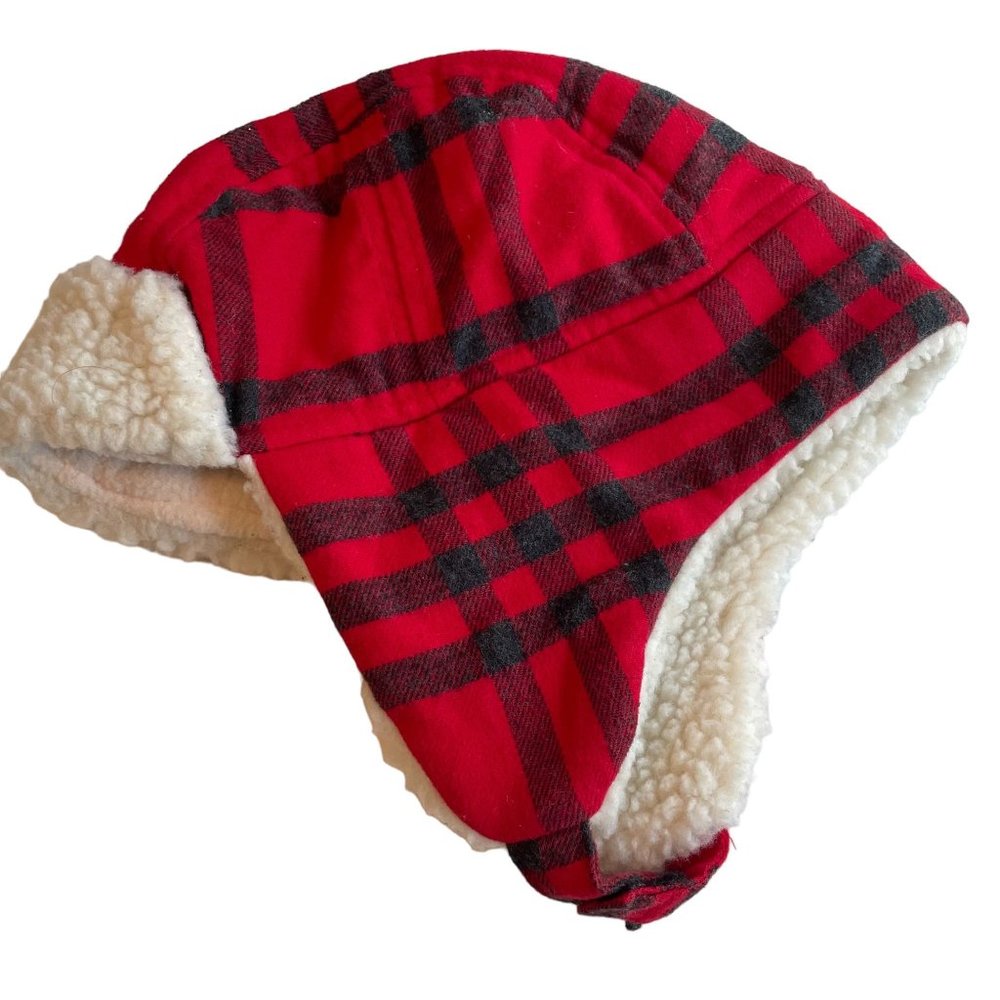 OshKosh Baby Trapper Hat Size 12-24 Months Plaid Red/Black